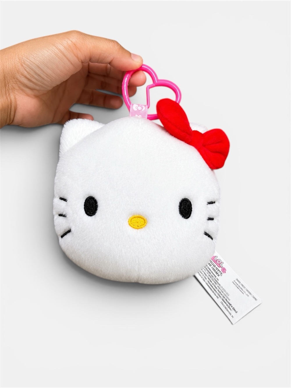 Hello Kitty - Reversible White Plush Face Keychain with Red Bow